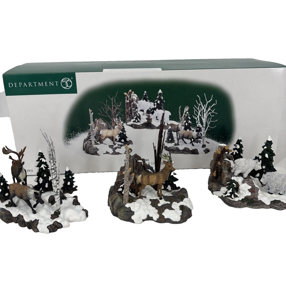 Department 56 Christmas Village Accessories Woodland Animals At Cliff's Edge Set